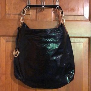 Michael Kors black embossed snakeskin leather bag